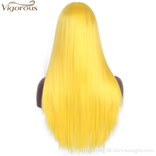 Vigorous Long Straight Yellow Wigs for Women Natural Hairline Middle Part Heat Resistant Fiber Synthetic Wigs for Black Women